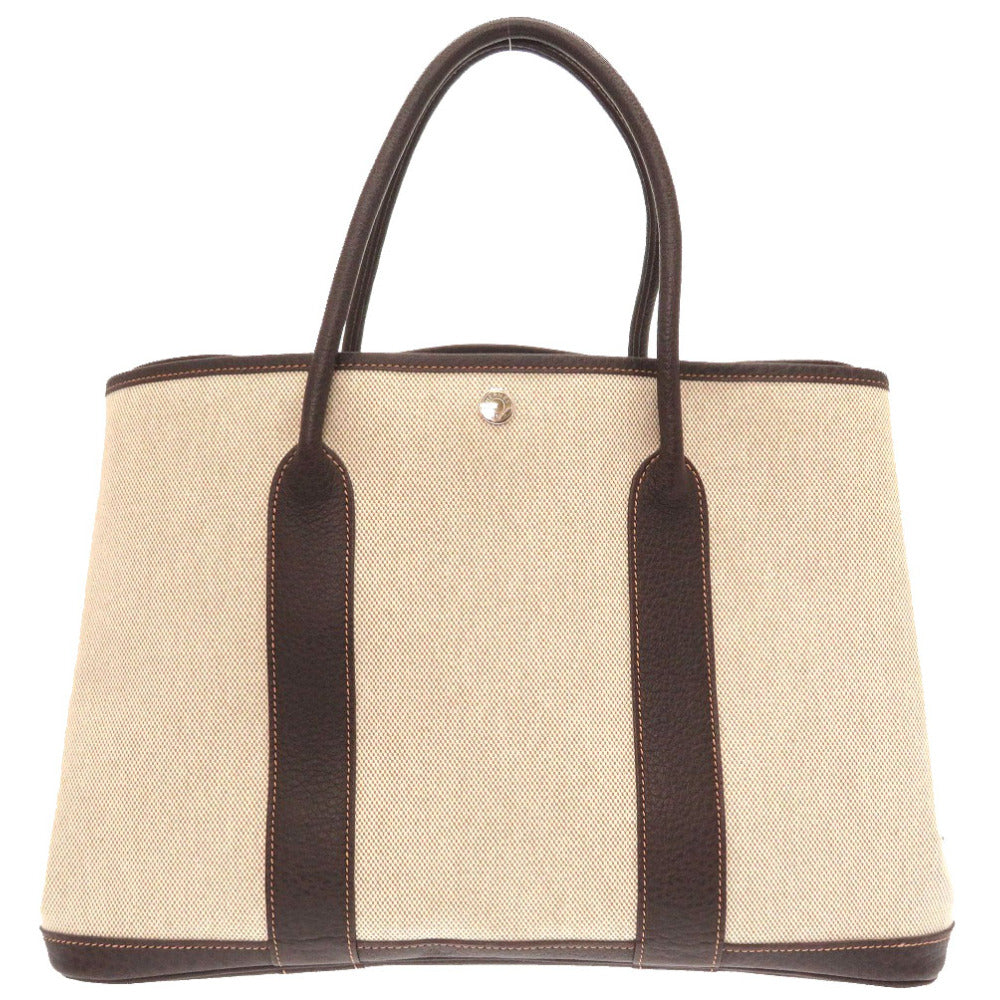 美品 エルメス ガーデンパーティPM 36 トワルアッシュ レザー ブラウン □J刻印 トートバッグ バッグ 茶 0027 【中古】 HERMES