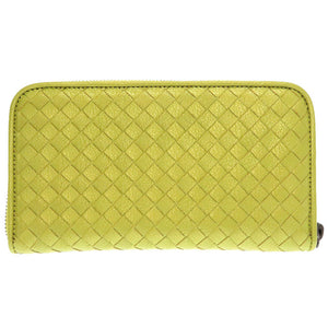 未使用 ボッテガ ヴェネタ イントレチャート レザー 黄緑 ラウンドファスナー長財布 財布 0092 【中古】BOTTEGA VENETA