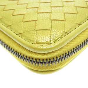 未使用 ボッテガ ヴェネタ イントレチャート レザー 黄緑 ラウンドファスナー長財布 財布 0092 【中古】BOTTEGA VENETA
