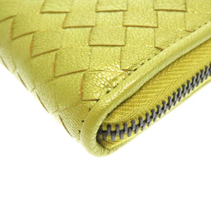 未使用 ボッテガ ヴェネタ イントレチャート レザー 黄緑 ラウンドファスナー長財布 財布 0092 【中古】BOTTEGA VENETA