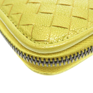 未使用 ボッテガ ヴェネタ イントレチャート レザー 黄緑 ラウンドファスナー長財布 財布 0092 【中古】BOTTEGA VENETA