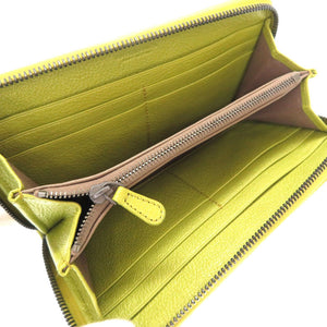 未使用 ボッテガ ヴェネタ イントレチャート レザー 黄緑 ラウンドファスナー長財布 財布 0092 【中古】BOTTEGA VENETA
