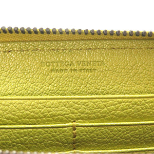 未使用 ボッテガ ヴェネタ イントレチャート レザー 黄緑 ラウンドファスナー長財布 財布 0092 【中古】BOTTEGA VENETA