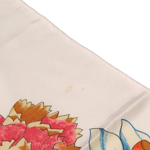 美品 シャネル フラワー ココマーク 花柄 ホワイト シルク スカーフ 0133 【中古】 CHANEL