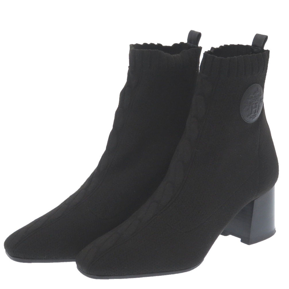 美品 エルメス ヴォルヴェール レザー ニット ブラック アンクルブーツ 黒 0146 【中古】 HERMES
