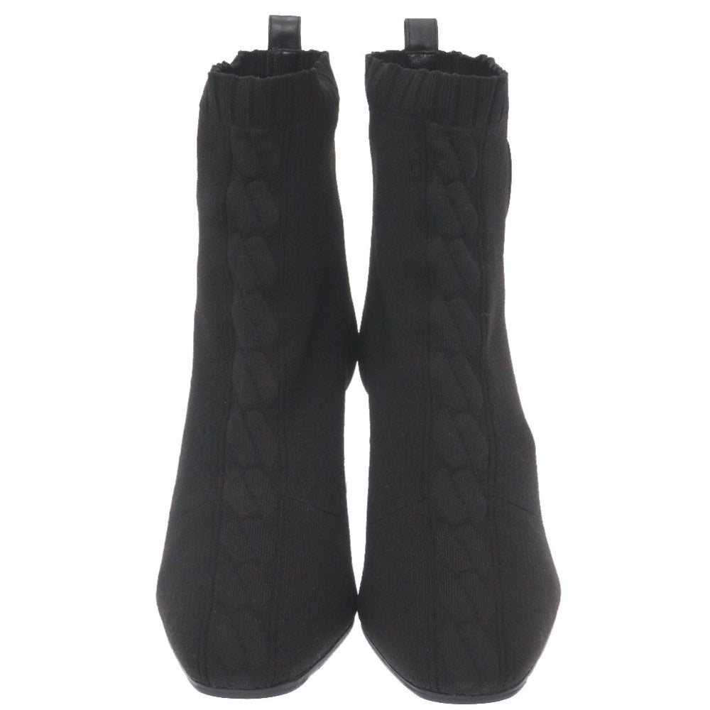 美品 エルメス ヴォルヴェール レザー ニット ブラック アンクルブーツ 黒 0146 【中古】 HERMES