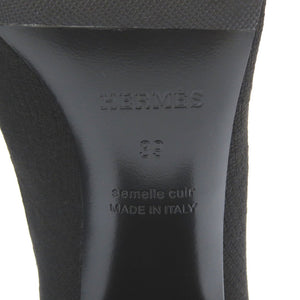 美品 エルメス ヴォルヴェール レザー ニット ブラック アンクルブーツ 黒 0146 【中古】 HERMES