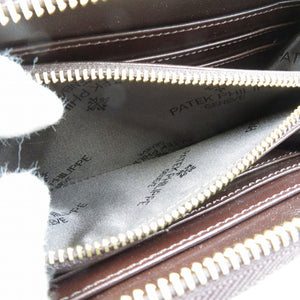 未使用 パテックフィリップ エナメル ゴールド金具 ダークブラウン 茶 ラウンドファスナー 長財布 0155【中古】PATEK PHILIPPE