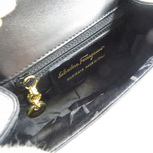 新品同様 サルヴァトーレフェラガモ AQ 215613 ガンチーニ チェーン レザー ゴールド金具 ブラック 黒 0158【中古】Salvatore Ferragamo