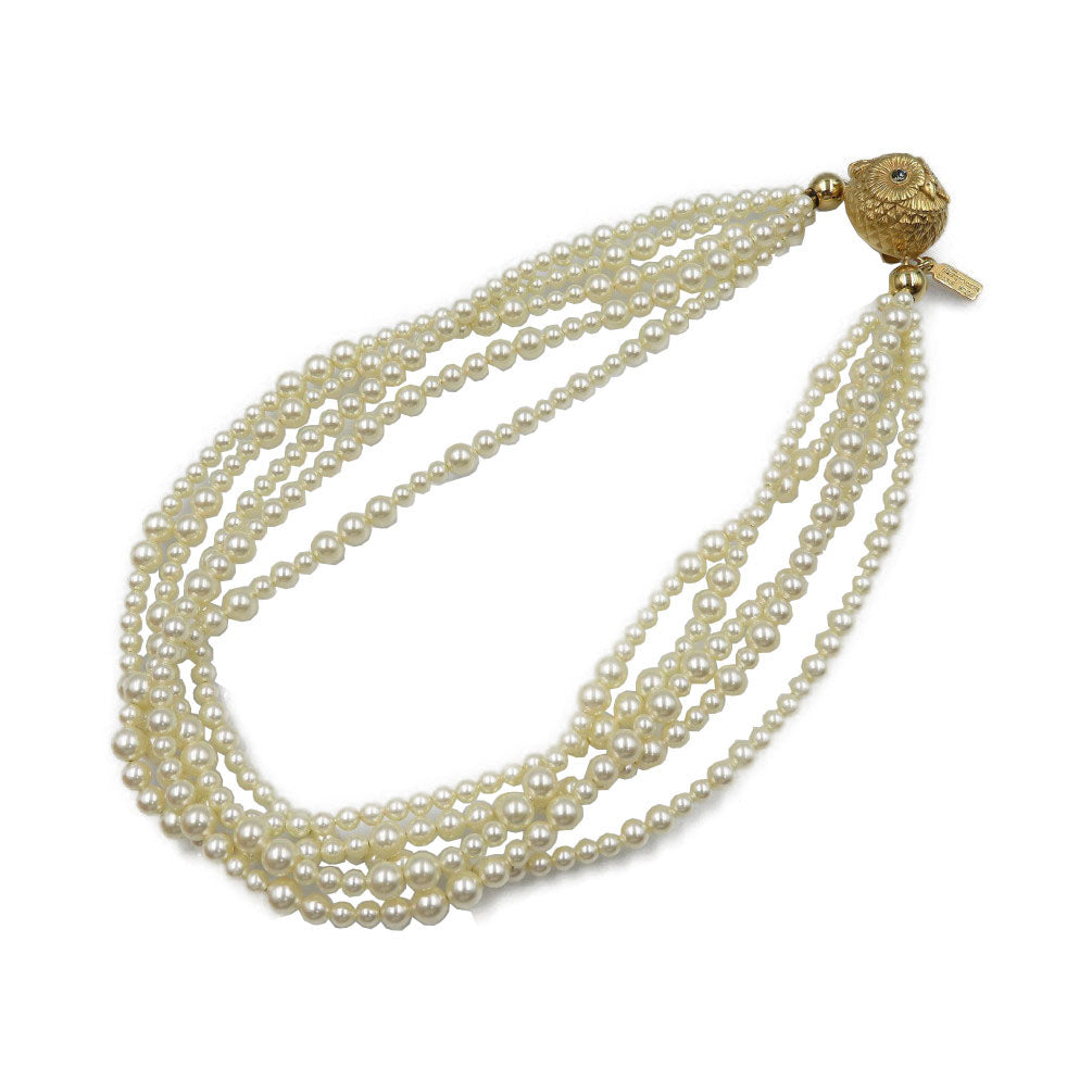 新品同様 サルヴァトーレフェラガモ フェィクパール メタル フクロウ 5連 ネックレス 0169【中古】Salvatore Ferragamo