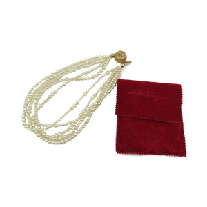新品同様 サルヴァトーレフェラガモ フェィクパール メタル フクロウ 5連 ネックレス 0169【中古】Salvatore Ferragamo
