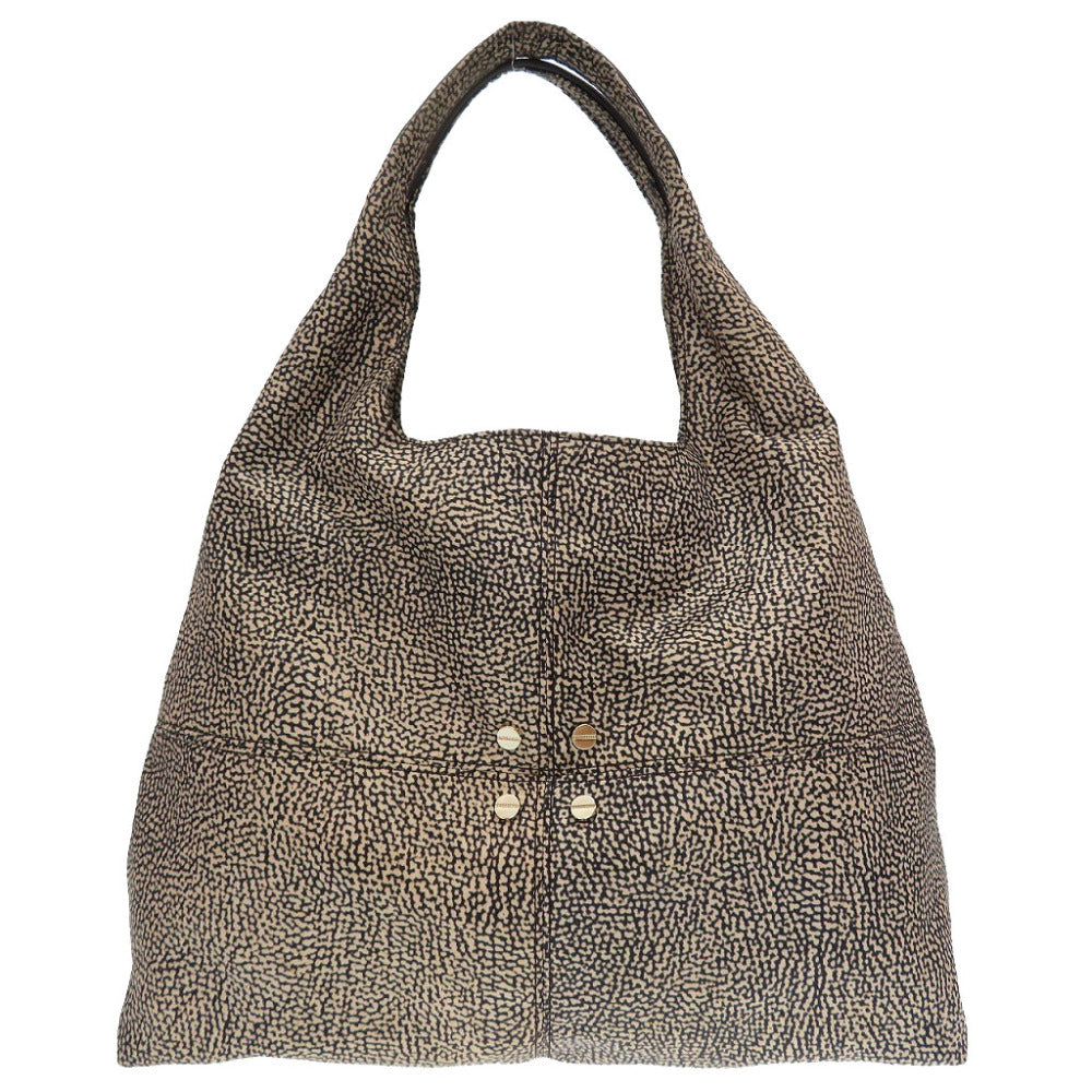 美品 ボルボネーゼ うずら柄 ナイロン レザー ブラック 黒 ベージュ ハンドバッグ 0191【中古】BORBONESE