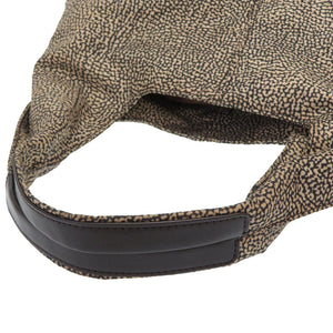 美品 ボルボネーゼ うずら柄 ナイロン レザー ブラック 黒 ベージュ ハンドバッグ 0191【中古】BORBONESE