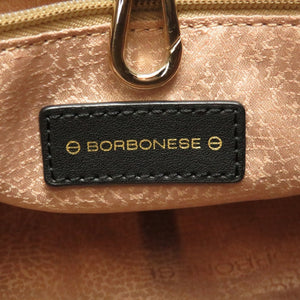 美品 ボルボネーゼ うずら柄 ナイロン レザー ブラック 黒 ベージュ ハンドバッグ 0191【中古】BORBONESE