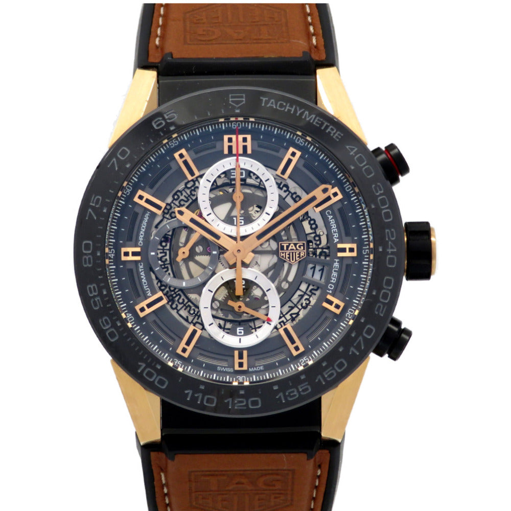 美品 タグホイヤー カレラ キャリバーホイヤー01 クロノグラフ K18PG/チタン CAR2A5C.FT6125 自動巻き 腕時計  グレー 0007【中古】TAG HEUER メンズ