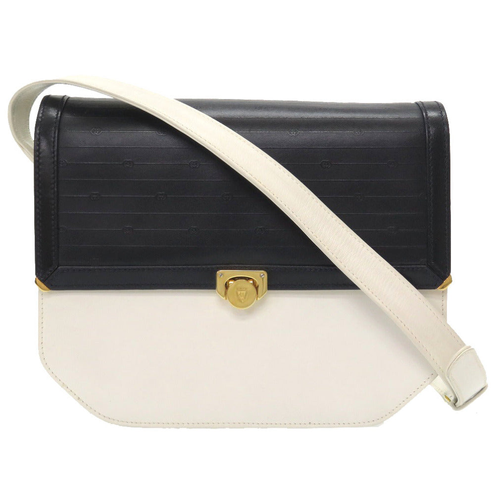 美品 グッチ ヴィンテージ GG柄 レザー ホワイト ネイビー バイカラー 26 001 5692 ショルダーバッグ バッグ 白 紺 0028 【中古】 GUCCI