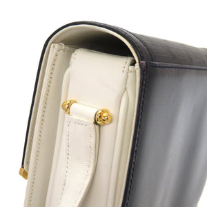 美品 グッチ ヴィンテージ GG柄 レザー ホワイト ネイビー バイカラー 26 001 5692 ショルダーバッグ バッグ 白 紺 0028 【中古】 GUCCI