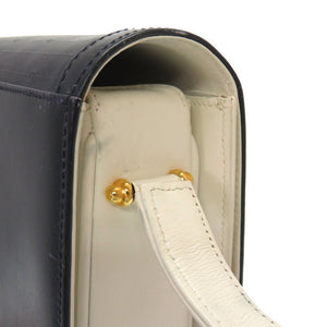 美品 グッチ ヴィンテージ GG柄 レザー ホワイト ネイビー バイカラー 26 001 5692 ショルダーバッグ バッグ 白 紺 0028 【中古】 GUCCI