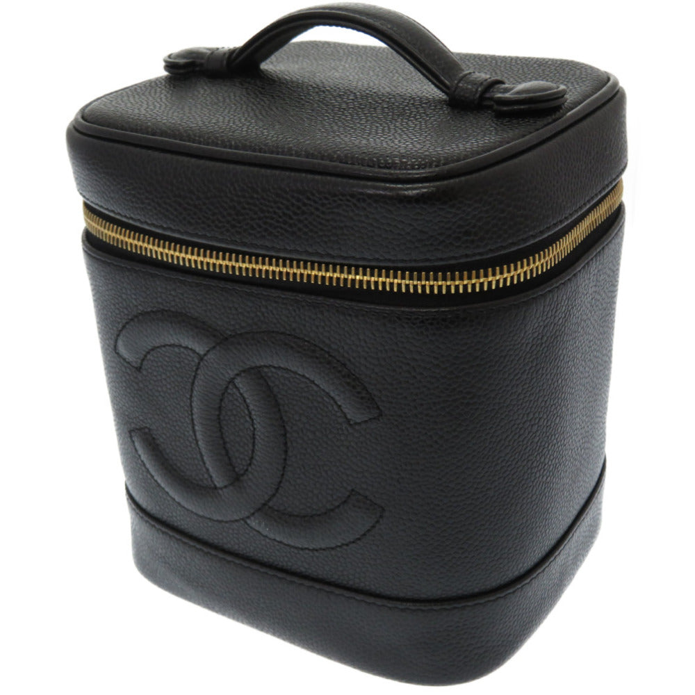 美品 シャネル 縦型 バニティバッグ キャビアスキン ココマーク ハンドバッグ ブラック 黒 0046【中古】CHANEL ヴィンテージ