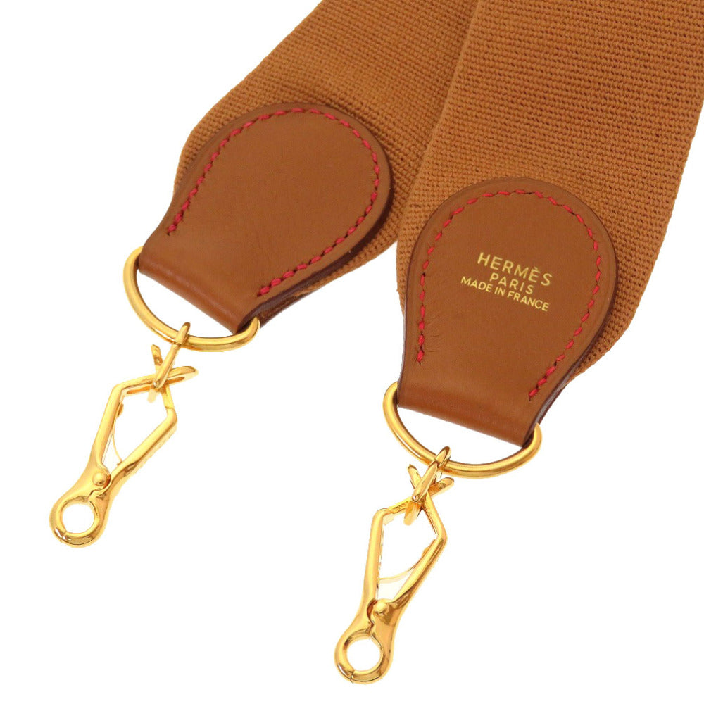 美品 エルメス キャンバス レザー クシュベル ゴールド金具 エブリンストラップ ショルダーストラップ 茶 0055 【中古】 HERMES