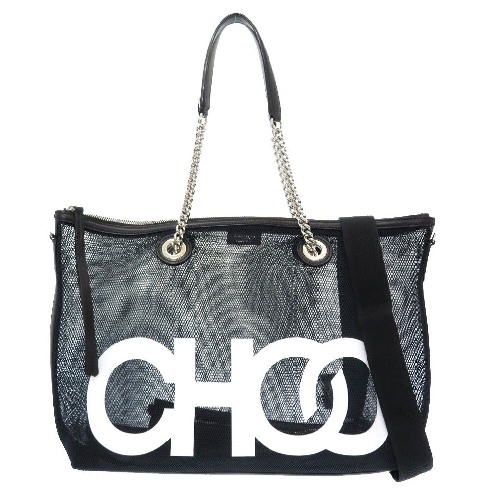 新品同様 ジミーチュウ メッシュ ナイロン レザー ブラック トートバッグ バッグ 黒 0058 【中古】 JIMMY CHOO