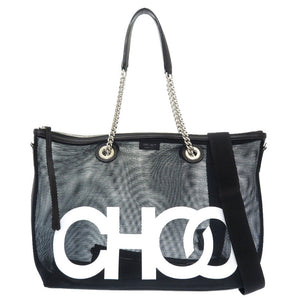 新品同様 ジミーチュウ メッシュ ナイロン レザー ブラック トートバッグ バッグ 黒 0058 【中古】 JIMMY CHOO