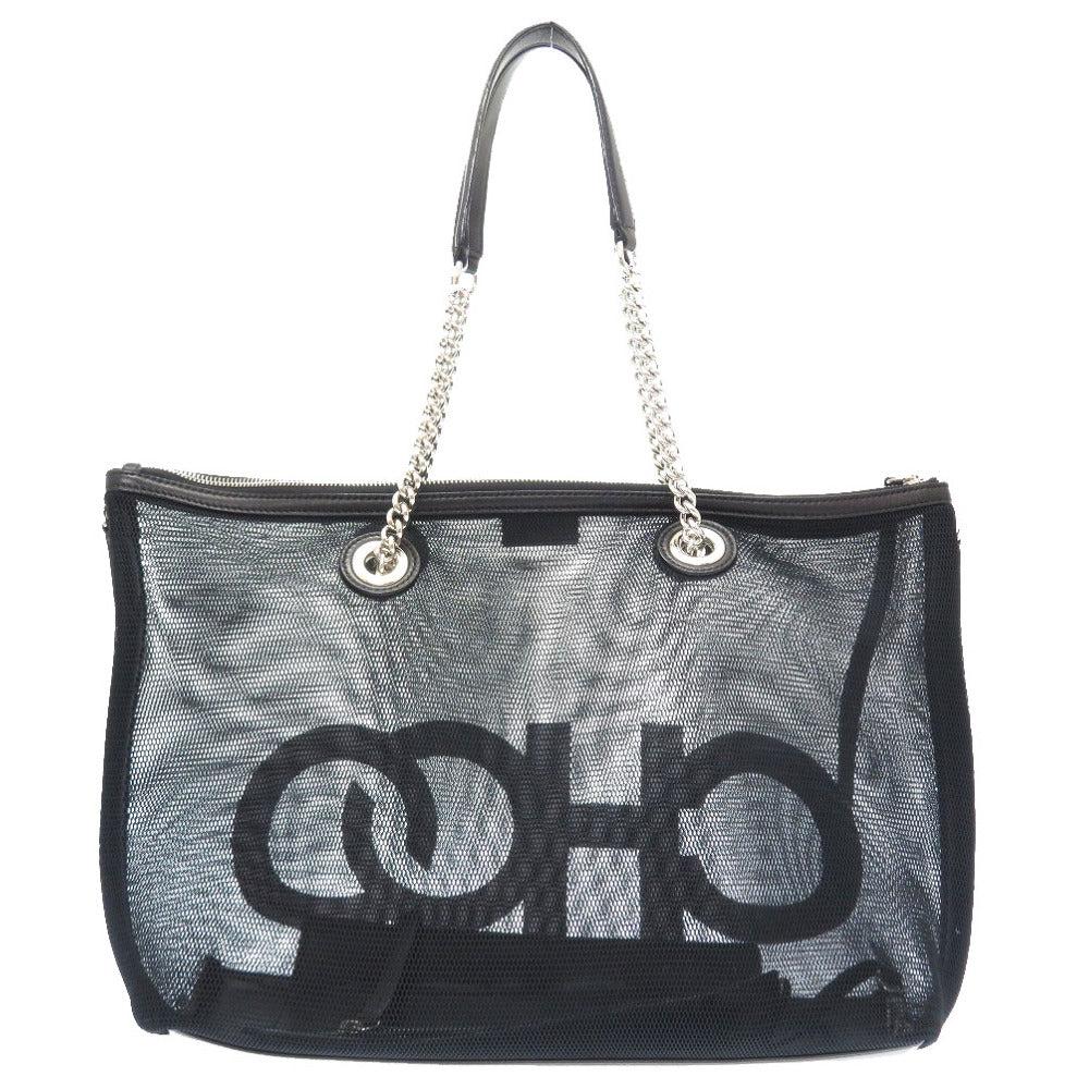 新品同様 ジミーチュウ メッシュ ナイロン レザー ブラック トートバッグ バッグ 黒 0058 【中古】 JIMMY CHOO