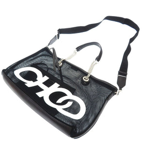 新品同様 ジミーチュウ メッシュ ナイロン レザー ブラック トートバッグ バッグ 黒 0058 【中古】 JIMMY CHOO