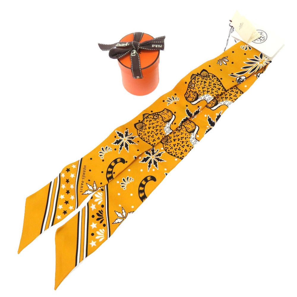 未使用 エルメス LES LEOPARDS レオパード シルク イエロー スカーフ 黄  0060 【中古】 HERMES