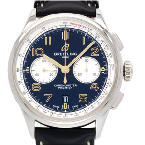 新品同様 ブライトリング プレミエ B01 クロノグラフ ノートン AB0118A21B1X2 自動巻き 腕時計 SS/レザー ブラック 黒文字盤 0085【中古】BREITLING メンズ