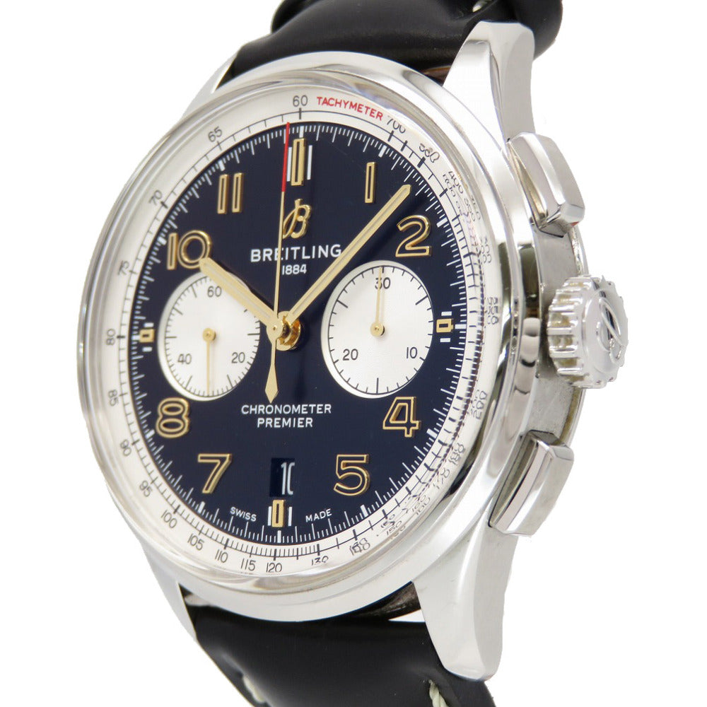 新品同様 ブライトリング プレミエ B01 クロノグラフ ノートン AB0118A21B1X2 自動巻き 腕時計 SS/レザー ブラック 黒文字盤 0085【中古】BREITLING メンズ