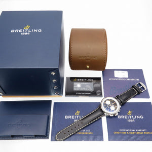 新品同様 ブライトリング プレミエ B01 クロノグラフ ノートン AB0118A21B1X2 自動巻き 腕時計 SS/レザー ブラック 黒文字盤 0085【中古】BREITLING メンズ