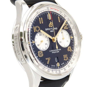 新品同様 ブライトリング プレミエ B01 クロノグラフ ノートン AB0118A21B1X2 自動巻き 腕時計 SS/レザー ブラック 黒文字盤 0085【中古】BREITLING メンズ