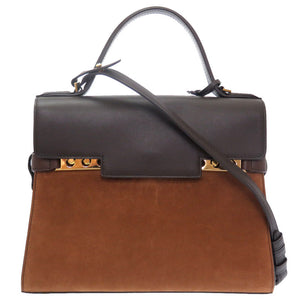 新品同様 デルボー タンペートMM スエード レザー ブラウン ゴールド金具 2WAY ハンドバッグ Tampete 茶 0096 【中古】 DELVAUX スウェード