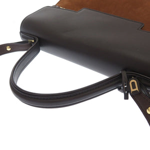 新品同様 デルボー タンペートMM スエード レザー ブラウン ゴールド金具 2WAY ハンドバッグ Tampete 茶 0096 【中古】 DELVAUX スウェード