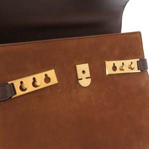 新品同様 デルボー タンペートMM スエード レザー ブラウン ゴールド金具 2WAY ハンドバッグ Tampete 茶 0096 【中古】 DELVAUX スウェード
