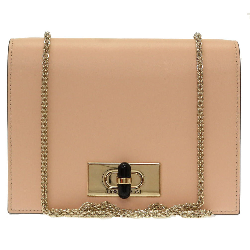 未使用 ジョルジオアルマーニ レザー ピンクベージュ Y1H248 ターンロック チェーン ショルダーバッグ 0102【中古】GIORGIO ARMANI