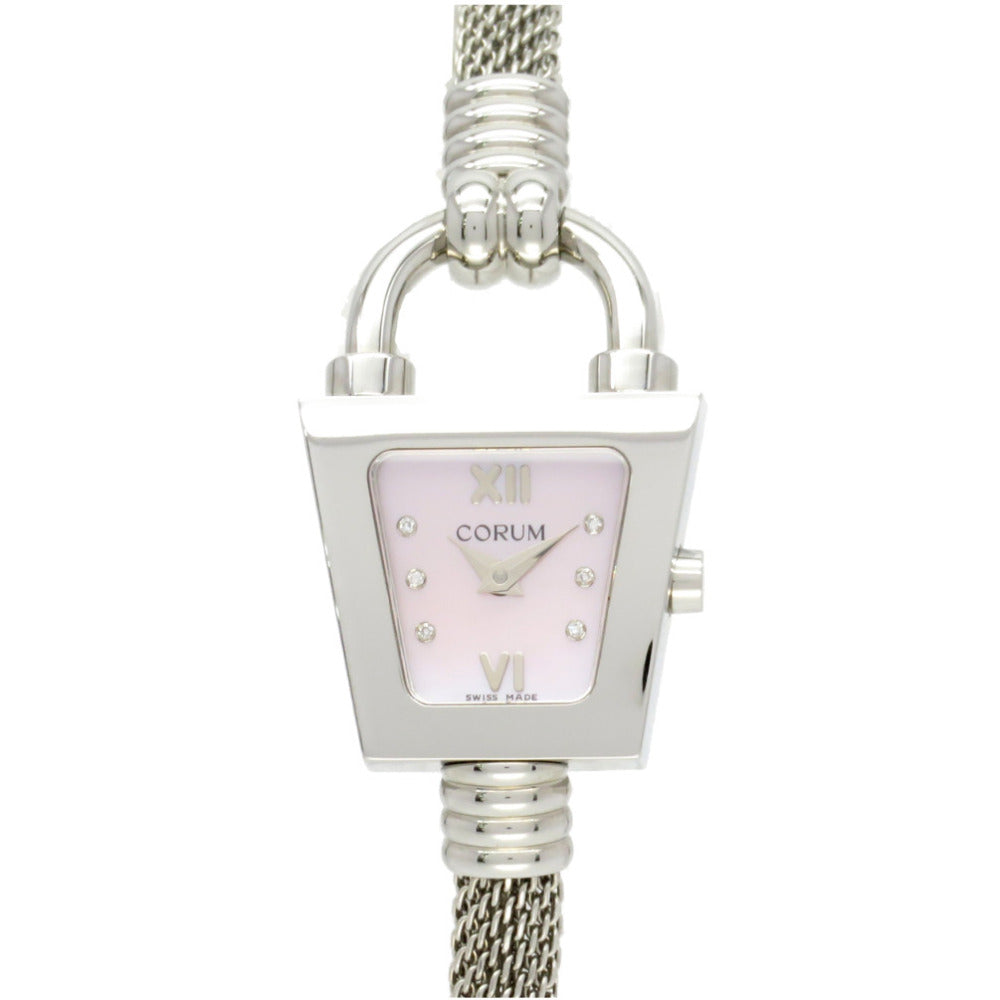 新品同様 コルム トラピーズ 101.414.20 クオーツ 腕時計 SS ピンクシェル 0148【中古】CORUM レディース