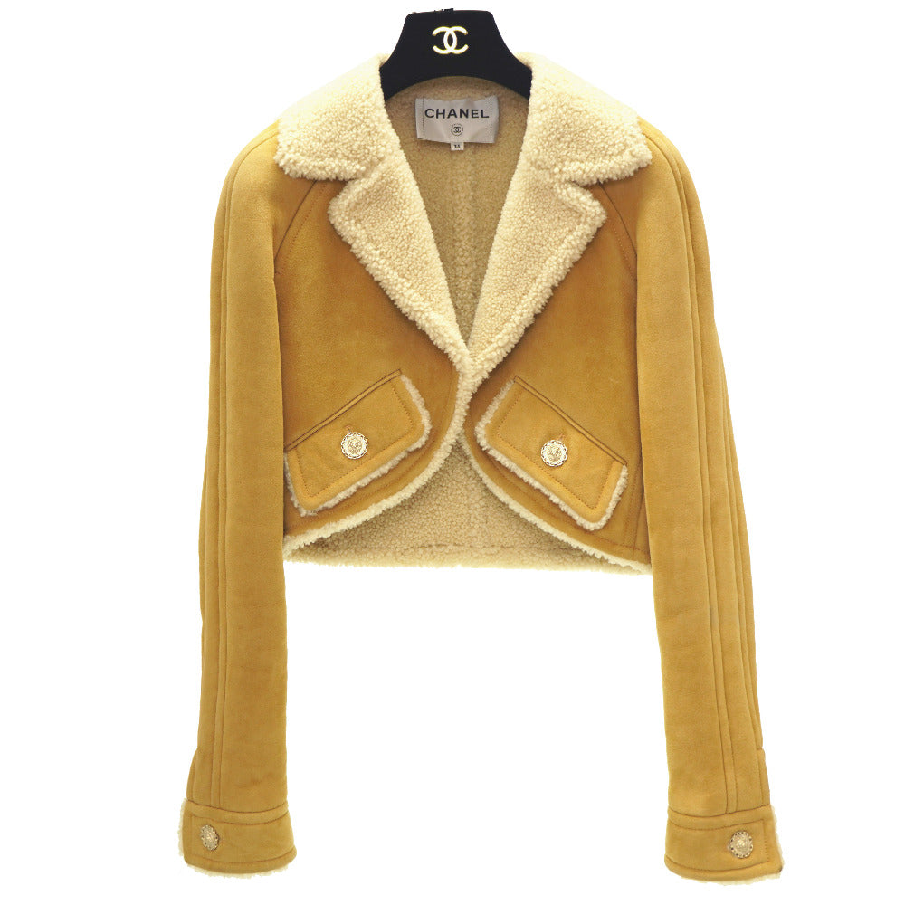 新品同様 シャネル ムートン ジャケット P64480 ラムファー コート サイズ34 ベージュ 0154【中古】CHANEL レディース