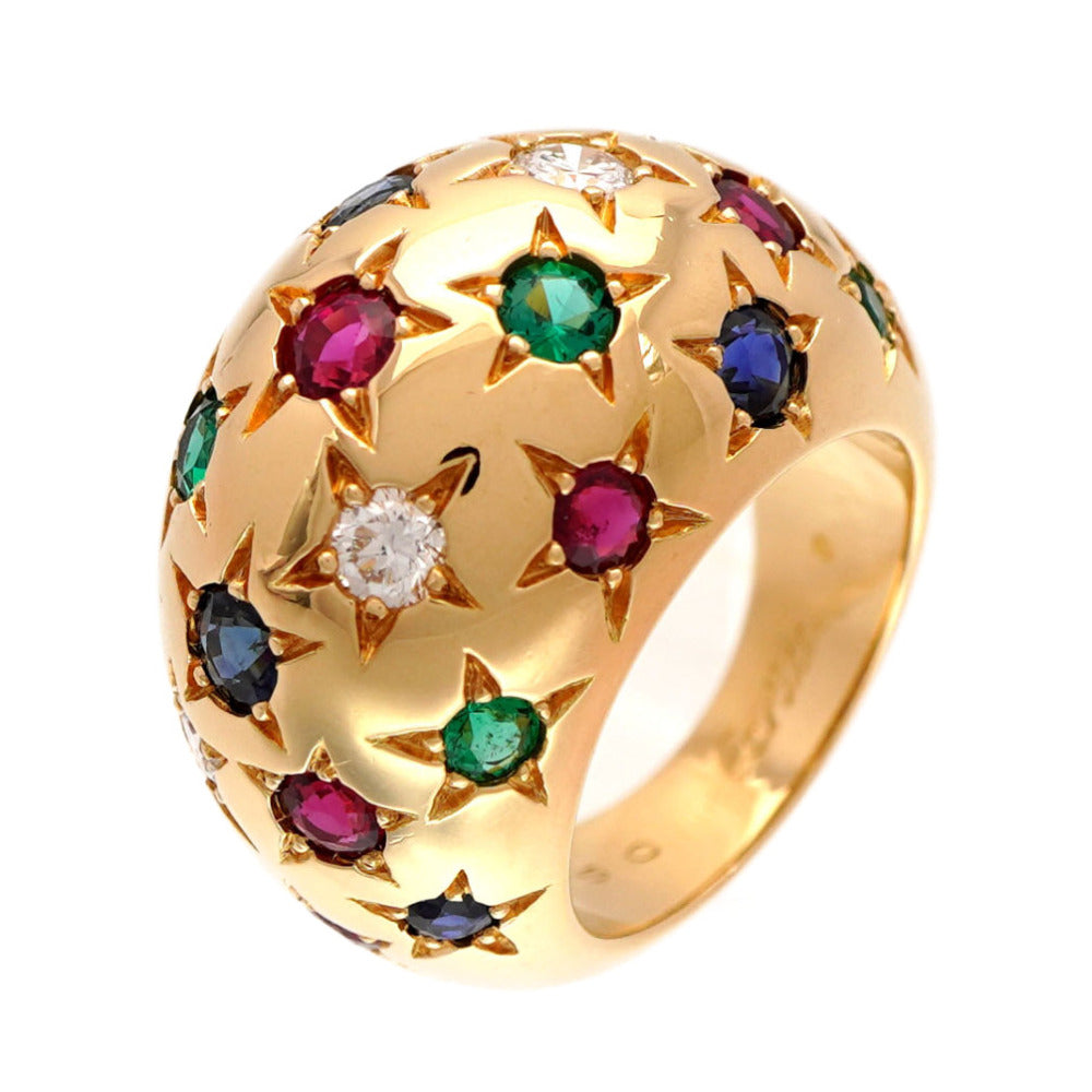 新品同様 カルティエ スターバースト ドーム リング 750YG/ダイヤモンド/ルビー/エメラルド/サファイア ＃51 K18ゴールド 指輪 0159【中古】CARTIER