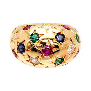 新品同様 カルティエ スターバースト ドーム リング 750YG/ダイヤモンド/ルビー/エメラルド/サファイア ＃51 K18ゴールド 指輪 0159【中古】CARTIER
