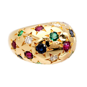 新品同様 カルティエ スターバースト ドーム リング 750YG/ダイヤモンド/ルビー/エメラルド/サファイア ＃51 K18ゴールド 指輪 0159【中古】CARTIER