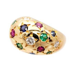 新品同様 カルティエ スターバースト ドーム リング 750YG/ダイヤモンド/ルビー/エメラルド/サファイア ＃51 K18ゴールド 指輪 0159【中古】CARTIER