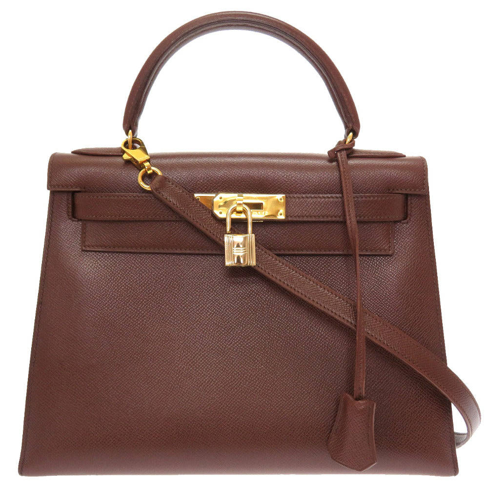 エルメス ケリー28 外縫い クシュベル ハバナ ゴールド金具 〇U刻印 ハンドバッグ バッグ 茶 0031 【中古】 HERMES