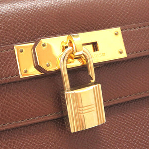 エルメス ケリー28 外縫い クシュベル ハバナ ゴールド金具 〇U刻印 ハンドバッグ バッグ 茶 0031 【中古】 HERMES
