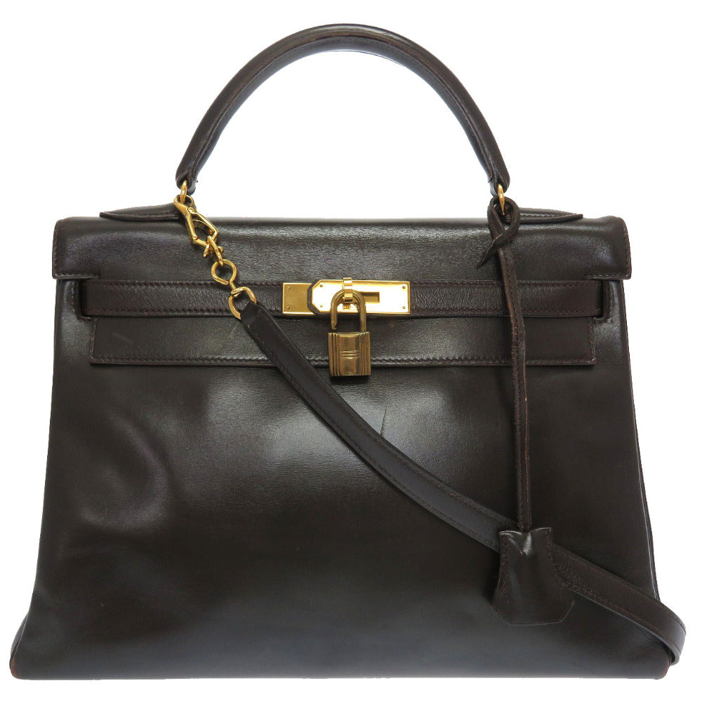 エルメス ケリー32 内縫い ボックスカーフ ブラウン ゴールド金具 〇T刻印 ハンドバッグ バッグ 茶 0032 【中古】 HERMES