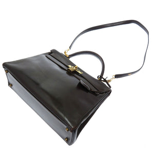エルメス ケリー32 内縫い ボックスカーフ ブラウン ゴールド金具 〇T刻印 ハンドバッグ バッグ 茶 0032 【中古】 HERMES