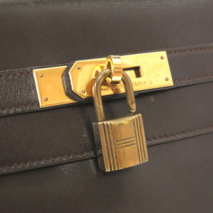 エルメス ケリー32 内縫い ボックスカーフ ブラウン ゴールド金具 〇T刻印 ハンドバッグ バッグ 茶 0032 【中古】 HERMES