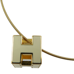 美品 エルメス ガージュドアッシュ ネックレス Ｈキューブ メタル ゴールド ホワイト 白 ネックレス 0057【中古】HERMES