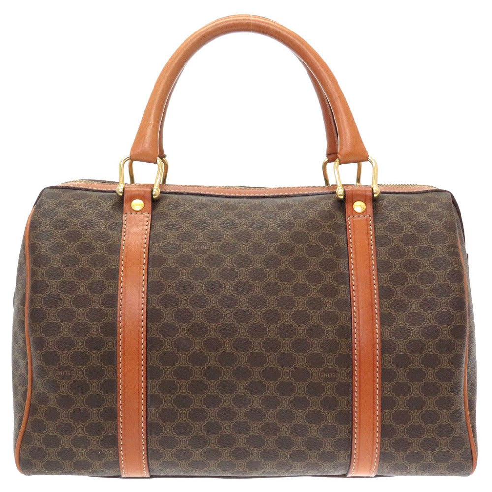 セリーヌ マカダム ヴィンテージ PVC レザー ブラウン 茶 ベージュ ミニ ボストン ハンドバッグ 0094【中古】CELINE